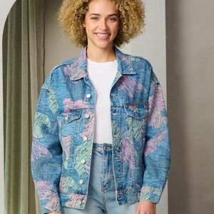 Signature 8 Denim Jacket Pastel Print Women's Jean Jacket Casual Easter Sz S NWT